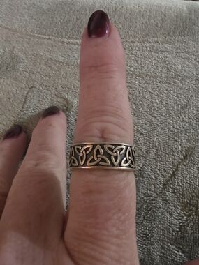 Vintage Stainless Celtic Knot Wide Band Ring in Antique